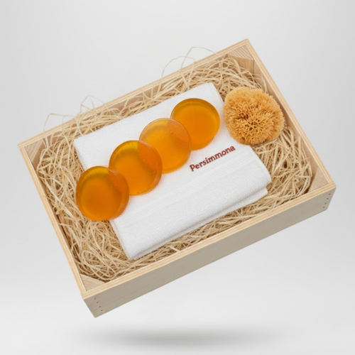Zestaw Świąteczny - 4 mydełka Persimmona + Ręczniczek Persimmona + Gąbka Naturalna